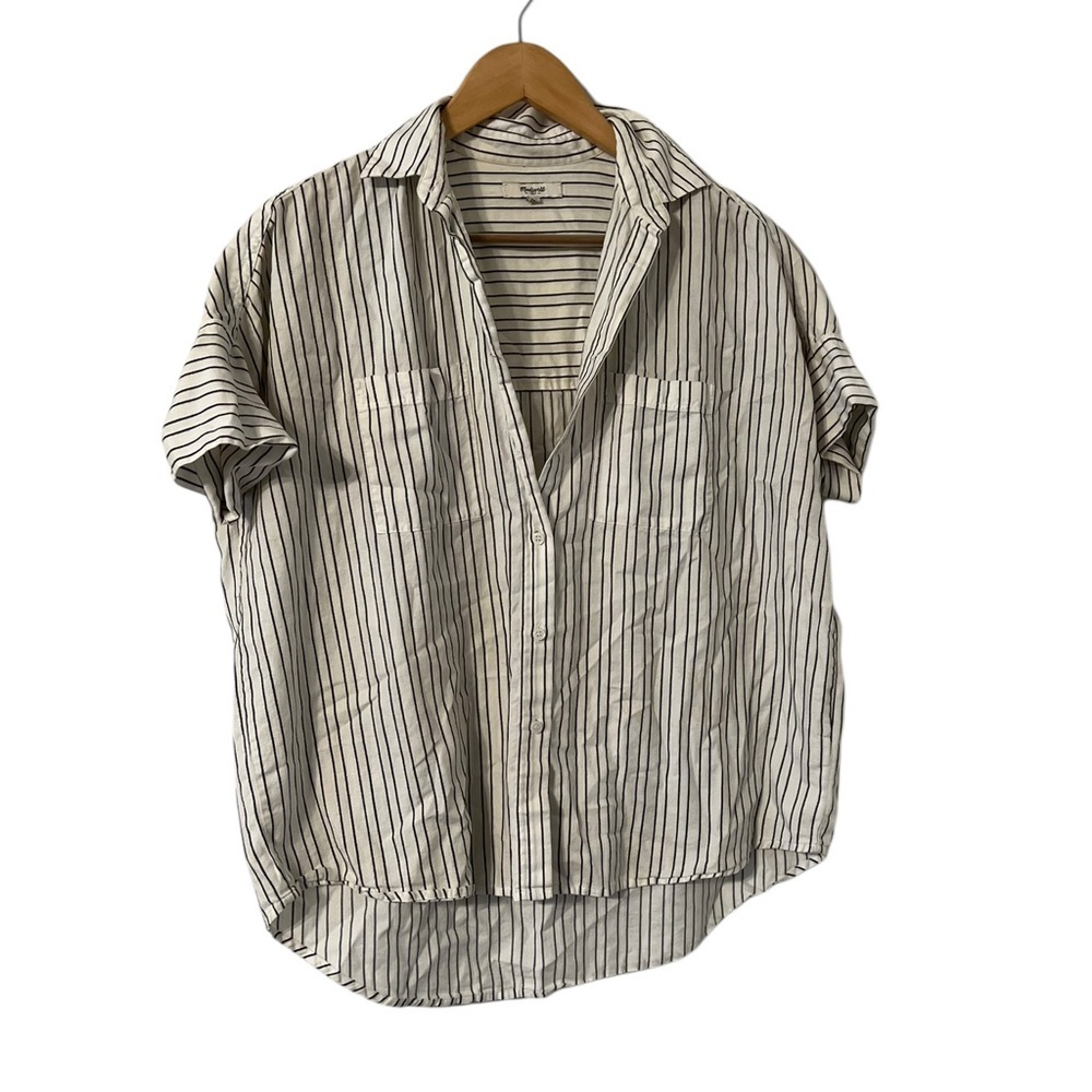 Madewell Cream with Black Pinstripe Short-Sleeve Button-Down
